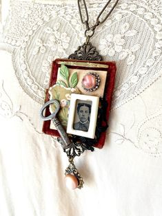 Necklace Photo, Tintype Photos, Vintage Rhinestone Earrings, Antique Filigree, Vintage Steampunk, Assemblage Necklace, Gifts For Veterinarians, Stained Glass Jewelry, Assemblage Jewelry