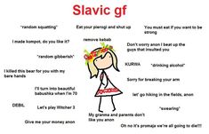 a cartoon drawing of a girl saying slavic gf