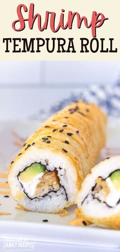 the sushi roll has been cut in half and is ready to be eaten