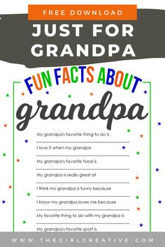 the free printable for grandpa's fun fact about grandpas is on display