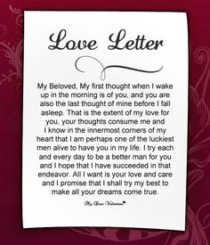 a love letter written in black ink on a white piece of paper with red background