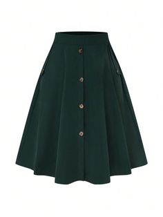 Verde Casual Collar  Tela Color combinado,Liso Campana Embellished No-Elástico Plus Size Summer Casual, Plus Size Summer Fashion, Pleated Long Skirt, Elegant Dresses Long, Plus Size Skirts, Green Skirt, Kids Sleepwear, Flared Skirt, Boho Women