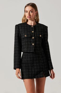 Covina Tweed Cropped Jacket – ASTR The Label Tweed Set Outfit, Tweed Outfit Women, Tweed Cropped Jacket, Tweed Jacket And Skirt, Tweed Fashion, Tweed Outfit, Tweed Set, Tweed Suit, Tweed Mini Skirt