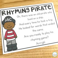 the rhying pirate poem is shown with an image of a boy in red and white