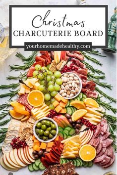 This Christmas Charcuterie Board is the perfect holiday appetizer for Christmas Eve or Christmas Day gatherings! It's filled with a variety of meats, cheeses, fresh fruit, nuts, crackers and more to make a holiday charcuterie board you'll want to make all season long. Rectangle Christmas Charcuterie Board, Charcuterie Long Board Ideas, Holiday Charturie Boards Ideas, Cheap Christmas Charcuterie Board, Charcuterie Board Christmas Party, Healthy Christmas Charcuterie Board, The Grinch Charcuterie Board, Christmas Crudite Platter Ideas, Christmas Grazing Tables