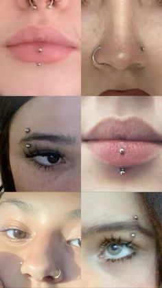 four different images of women with piercings on their nose and lips, all showing the same