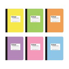 four different colored notebooks with the word oxford written on one side and an orange, yellow