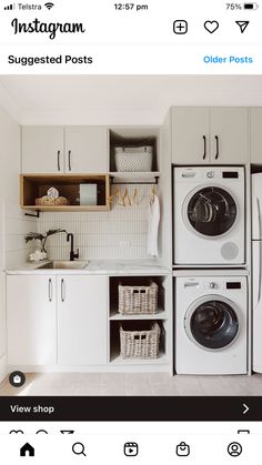 an image of a laundry room with washer and dryer on the left side