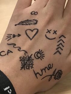 a person's hand with tattoos on it