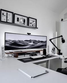 Black & White Home Office Setup | Incredible Teardown Wallart Black White Home Office, Iphone Frame, White Desk Setup, Black And White Home Office, Home Office Dark, White Home Office, Dining Table Design Modern