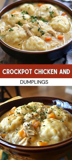 two pictures showing different types of chicken and dumplings