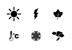 the weather icon set includes different types of clouds, snowflakes, and leaves