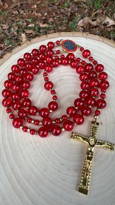 "Saint Benedict Medal Rosary, it is made with 8mm crystal beads with 6mm gold spacers, a 7 strand satin copper wire was used, the centerpiece of the rosary is the Saint Benedict medal that measures 1\" or 2.5 cm, The rosary crucifix is gold and measures 2\" or 5 cm. The total measurement of the rosary is 19.2 \" or 49 cm. Beautiful instrument of Prayer, or to give as a gift" Spiritual Rosary With 8mm Beads, Spiritual Rosary With 8mm Beads For Healing, Spiritual Beaded Rosary For Blessing, Crucifix Rosary With 8mm Beads For Meditation, 8mm Bead Crucifix Rosary For Meditation, Spiritual Rosary With 108 Beads And Crucifix, Spiritual Rosary With 8mm Beads For Blessing, Spiritual Beaded Rosary Bracelet For Blessing, 108 Beads Cross Rosary For Meditation