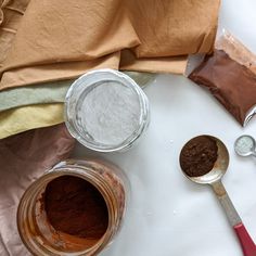 two spoons and some spices on a table