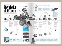 a poster with an image of a man in a suit and tie, surrounded by space objects