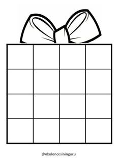 a black and white drawing of a present box with a bow on the top,