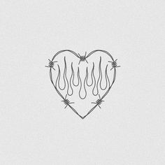 a drawing of a heart with barbed wire in the shape of a fireball on a white background