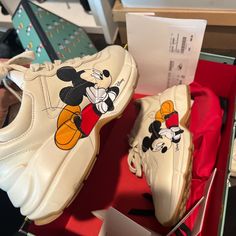 Gucci X Disney Calfskin Mickey Mouse Womens Rhyton Sneakers 36 Ivory Shoes Gucci, Gucci Shoes, Ivory Color, Womens Shoes Sneakers, Calf Skin, Shoes Sneakers, Gucci, Women Shoes, Cream