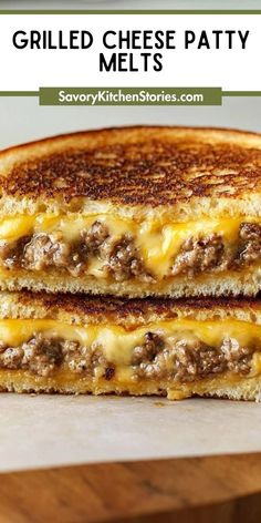 two grilled cheese patty melts stacked on top of each other