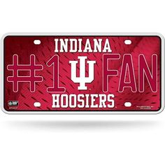 indiana university hosiers license plate with the number 1 fan in red and white