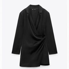 Zara Black Wrap Dress Size Xs Zara Black Long Sleeve Dress, Zara Black Dresses For Workwear, Zara Black Dresses For Work, Sleek Zara Dress For Formal Occasions, Sleek Black Zara Dress, White Strappy Mini Dress, Short Knit Dress, Zara Short Dress, Blazer Mini Dress