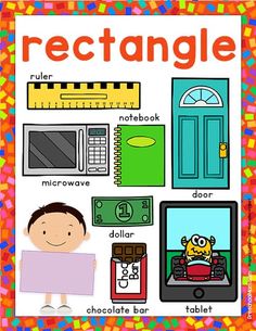 a poster with words and pictures on it that say rectangle, including an image of a