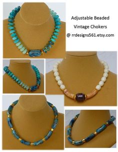 Adjustable Chokers Vintage Beaded Chokers Turquoise blue | Etsy Beads Gifts, Necklaces Blue, Handmade Angels, Vintage Choker, 10 Off, Large Gift, Bleu Turquoise, Original Jewelry, Tube Beads