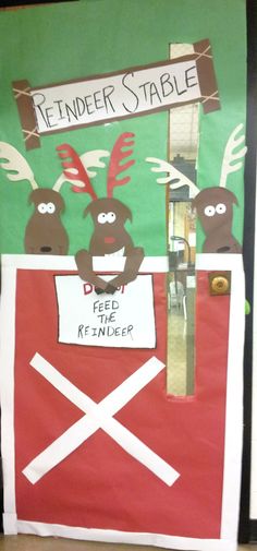 a bulletin board with reindeers on it and a sign that says, reindeer stable