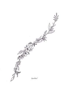 an ink drawing of a branch with leaves