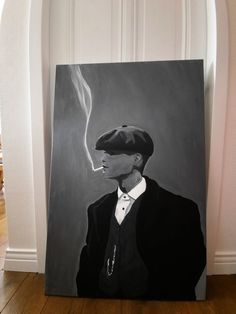 Peaky Blinders Painting Canvas, Peaky Blinders Art Drawing, Peaky Blinders Painting Easy, Peaky Blinders Drawing Easy, Peaky Blinders Sketch, Peaky Blinders Painting, Black Canvas Paintings Acrylics, Peaky Blinders Drawing, Black And White Painting Acrylic