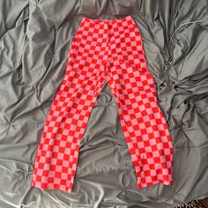 Never Worn. Pink/Red Checkers Straight Leg Pants. Size:Xs Runs Big Brand: Shein. Condition Is New. No Damage Trendy Red Summer Leggings, Red Trendy Leggings, Red High Waist Leggings For Spring, High Waist Red Leggings For Spring, Trendy Red Leggings For Spring, Trendy Red Loungewear Bottoms, Red Fitted Bottoms For Loungewear, Fitted Red Loungewear Bottoms, Checkerboard Pants