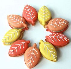 some cookies with leaves on them are arranged in a circle