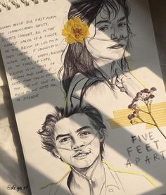 a drawing of two people with flowers in their hair and one woman's face