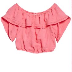 14" Center Front Length (Size Small) Off-The-Shoulder Neck Short Sleeves 99% Polyester, 1% Elastane Casual Cropped Off-shoulder Top For Summer, Pink Off-shoulder Top For Spring, Red Off-shoulder Top For Spring, Casual Off-shoulder Cotton Crop Top, Pink Off-shoulder Top For Summer, Casual Spring Cropped Off-shoulder Top, Casual Red Off-shoulder Top, Pink Off-shoulder Top For Summer Day Out, Casual Cotton Off-shoulder Short Sleeve Top