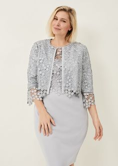 Full Of Detail And Texture, This Contemporary Cropped Occasion Jacket Features An Intricate Floral Lace Design - We Particularly Love The Scallop Cuffs And Hem. This Jacket Is Designed To Be Worn With Our Mariposa Double Layer Dress For A Complete Look.Model Wears Uk Size 14 And Is 5'10/173Cmregular Fit. Mariposa Dress, Double Layer Dress, Embroidered Tulle Dress, Traditional Dresses Designs, فستان سهرة, Bride Clothes, Layer Dress, Lace Romper