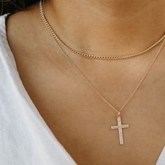 Keep a symbol of what’s most meaningful close to your heart. This vintage Cross Necklace with its 14K Gold Filled textured cross is bold enough to wear alone, or perfect to layer with any of our simple chains. Length: 18”-20” (includes a 2 inch extender). Crafted with 14K Gold Filled Chain and 14K Gold Filled Textured Cross Pendant. Handmade with love from San Clemente, CA. Delicate Cross Chain Necklace Gift, Everyday Tarnish-resistant Cross Necklace, Gold-tone Cross Necklace Gold Plated, Elegant Gold-tone Cross Necklace, Vintage Cross Necklace, Elegant 14k Gold-filled Cross Pendant Necklace, San Clemente, Gold Filled Chain, Cross Pendant