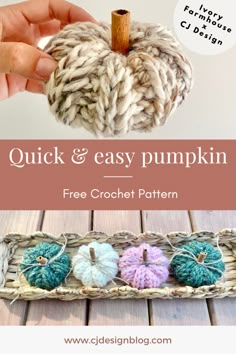 an easy crochet pumpkin is shown with the text, quick and easy pumpkin free crochet pattern