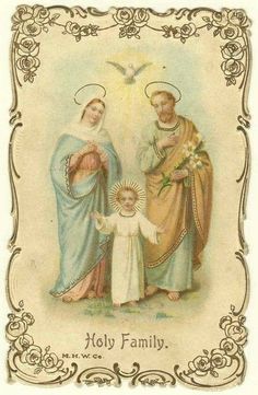 an old fashioned christmas card with the image of mary, jesus and baby jesus on it