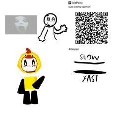 an image of a cartoon character with qr code on his face and the words slow fast below it