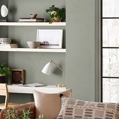 a living room filled with furniture and lots of plants on top of the bookshelves