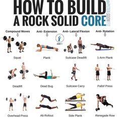 an exercise poster with the words how to build a rock solid core in different positions