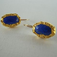 22K Gold Lapis Wedding Earrings | Etsy Bezel Set Earrings, Lapis Jewelry, Lapis Earrings, Gemstone Earrings Gold, September Birthstone Jewelry, Hammered Earrings, Set Earrings, Labradorite Earrings, Blue Lapis