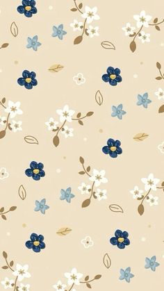 blue and white flowers on a beige background