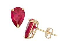 2.80ctw Pear Lab Created Red Ruby 10K Yellow Gold Earrings. Pushback. Cushion Cut Earrings, Ruby Stud Earrings, Red Earrings Stud, Ruby Earrings Studs, Solitaire Studs, Yellow Earrings, Gold Stud Earrings, Yellow Gold Earring, Gold Stud