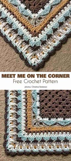 two crocheted afghans with the words meet me on the corner and free croche