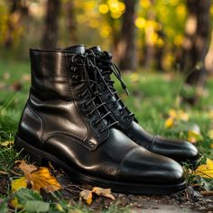 ❤️4" inch height increase black Italian leather boots for men | Lace - up comfortable HIKING BOOTS ❤️ 👉Step into luxury with our handcrafted Italian leather shoes, designed for the discerning individual who values both style and comfort. Each pair is meticulously crafted by skilled artisans using the finest Italian leather, ensuring durability and a sophisticated look that never goes out of fashion. ❤️Features: 👉Premium Italian Leather: Sourced from the best tanneries in Italy, our leather is Black Leather Lace Up Boots, Black Martin Boots For Business With Plain Toe, Black Martin Boots For Business, Black Cap Toe Chelsea Boots For Fall, Black Business Martin Boots, Black Goodyear Welted Lace-up Boots For Business, Black Combat Boots With Goodyear Welt Construction, Black Chukka Boots For Business In Winter, Winter Business Black Chukka Boots