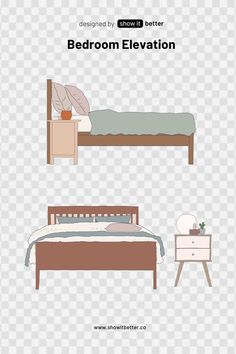 the bed room elevation is shown in three different positions