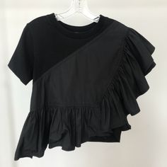 3.1 Phillip Lim Flamenco Ruffle Hem Tee Worn Once Black Short Sleeve Top With Ruffles, Black Ruffled Short Sleeve Tops, 3.1 Phillip Lim, Phillip Lim, Ruffle Hem, Womens Tops, Women Shopping, Black