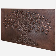 Enhance your kitchen with our Tree of Life Backsplash. Made of real copper, this classic backsplash tile features a beautifully intricate tree of life artwork. Perfect for kitchen remodeling, this durable and stylish copper tile will elevate your kitchen design. Experience the best backsplash material with our Tree of Life Backsplash. Tree Of Life Backsplash, Best Backsplash, Classic Backsplash, Copper Kitchen Backsplash, Tree Of Life Artwork, Copper Artwork, Copper Backsplash, Life Artwork, Copper Tiles