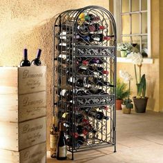 031333011494xl_1260135118.jpg Wine Rack Ideas, Wrought Iron Wine Rack, Wine Furniture, Iron Wine Rack, Traditional Anniversary Gifts, Metal Sideboard, Antique Flooring, Metal Wine Rack, Wine Rack Storage